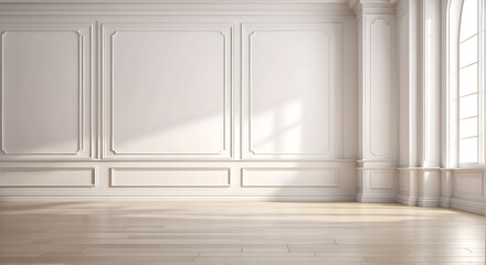 White wall classic style and wooden floor, empty room interior