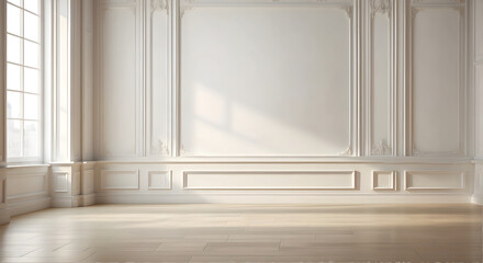 White wall classic style and wooden floor, empty room interior