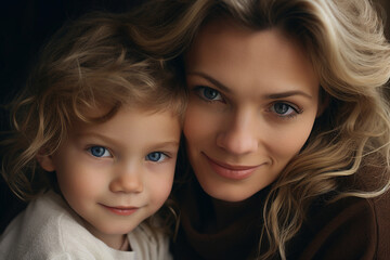 Generative AI photo of happy mom hugging little child family time concept