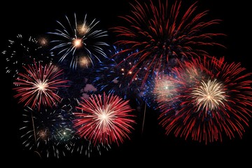 Fireworks light up the sky with dazzling display isolated on black background