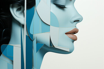 Trendy abstract illustration of woman in vintage minimalistic geometry elements Generative AI picture