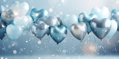 Happy White Day Sale Banner. Blue Heart balloons on blue shine background, for boy, Man, present...