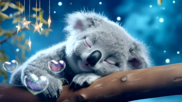 Lullaby For Babies video template looping koala sleep on cloud, relax and nice dream on night 4k quality	