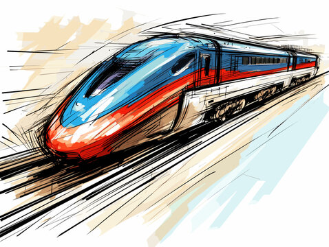 Drawing of Train - High Speed 2 rail link illustration separated, sweeping overdrawn lines.
