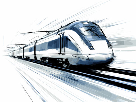 Drawing of Train - High Speed 2 rail link illustration separated, sweeping overdrawn lines.