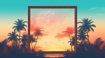 Fotobehang Photo frame blank space for template, with outdoor summer sunset theme © Muamanah
