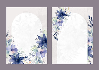 Blue lily set of wedding invitation template with shapes and flower floral border