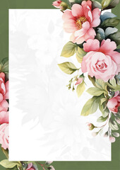 Pink white and green invitation background bouquet watercolor painting with flora and flower