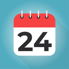 Calendar day 24. Number twenty-four on a white paper with red border on blue background vector.