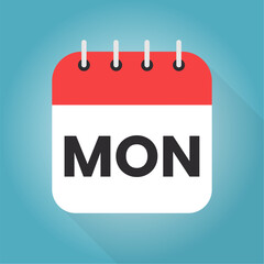 Calendar day monday. Monday on a white paper with red border on blue background vector. Monday