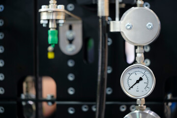 Pressure gauges mounted on the pipeline. Measuring instruments for pressure control. Industrial...