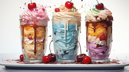 Delicious Colorful Freak Shake Watercolor Oil Painting on White Background