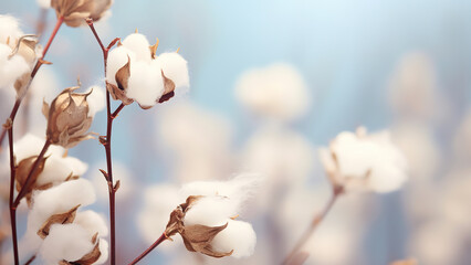 Spring branch of cotton on a blurred background.