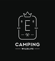 Letter E uppercase camping vector logo design template