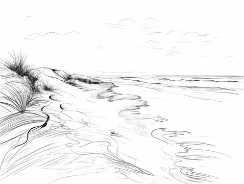 Drawing of worink at beach illustration separated, sweeping overdrawn lines.
