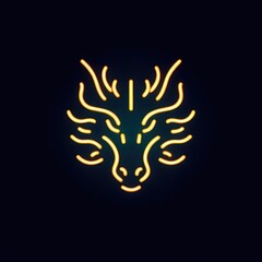 Dragon face made from bright neon lights isolated on black background. 