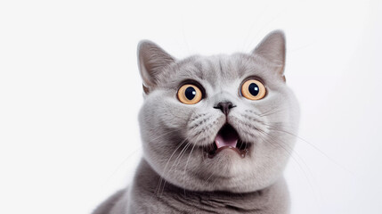 Fototapeta premium british shorthair lilac cat looking up on an isolated background, copyspace