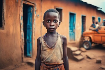 portrait of a boy with a bag of water portrait of a boy with a bag of water portrait of a boy in a village