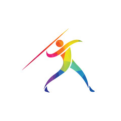 Javelin athlete vector logo illustration.