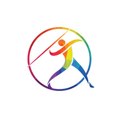 Javelin athlete vector logo illustration.