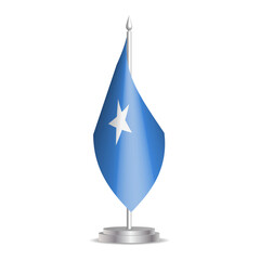 Somalia flag - 3D mini flag hanging on desktop flagpole. Usable for summit or conference presentaiton. Vector illustration with shading.