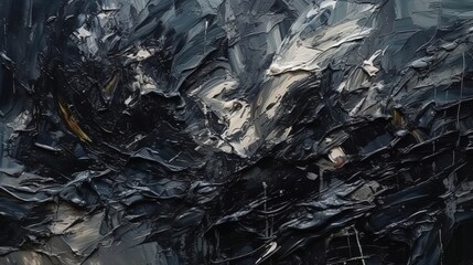 Closeup of abstract rough black gray dark colored art painting texture, with oil brushstroke, pallet knife paint on canvas. Decor concept. Wallpaper concept. Art concept. 3d conceptrt concept. 