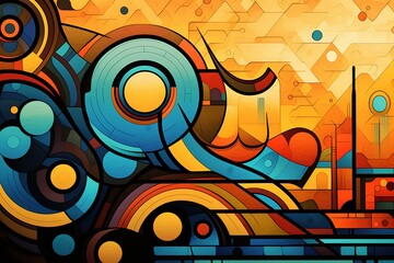 A unique, artistic, and colorful background featuring abstract shapes and patterns. Generative AI