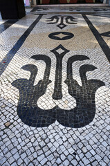 One of Patterns of Traditional Mosaic Paving Tiles on Streets of Lisbon, Portugal.