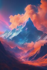 colorful sky and mountain landscape. 3d rendering colorful sky and mountain landscape. 3d rendering abstract colorful background with clouds