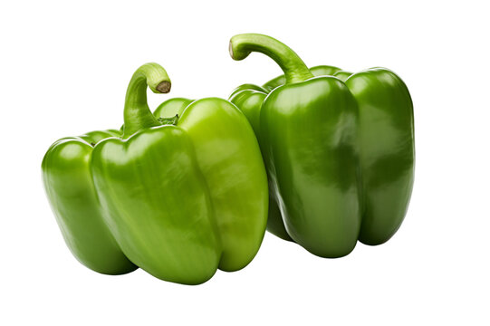 green sweet capsicum, bell pepper, paprika isolated on a transparent background, big chili image PNG