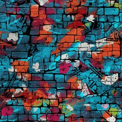 Brick Wall and Urban Graffiti Pattern
