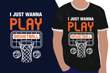 basketball typography graphic t shirt design  Keep i just wanna play basketball

