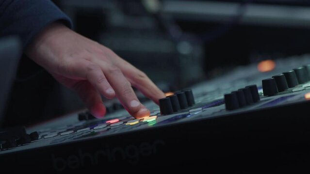 Backstage control room. Control panel with multiple buttons