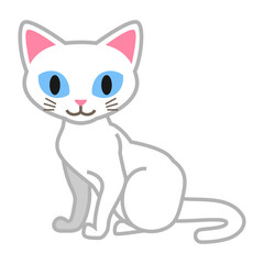 Sitting White cat - cartoonish clip art