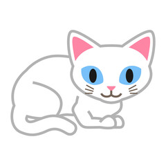 Crouching White cat - cartoonish clip art
