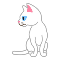 Sitting White cat which one's face to the side  - cartoonish clip art