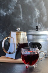 Hibiscus herbal tea, glass of herbal tea