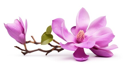 Purple pink magnolia flower isolated on white background, with clipping path