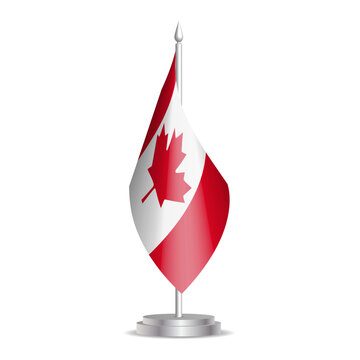 Canada flag - 3D mini flag hanging on desktop flagpole. Usable for summit or conference presentaiton. Vector illustration with shading.
