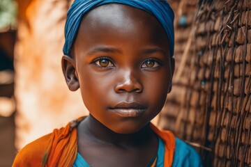 african girl with blue eyes african girl with blue eyes young woman with long brown eyes in the village of burkina faso, africa. - obrazy, fototapety, plakaty