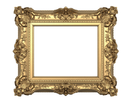  Baroque luxury golden frame. Elegant mirror decor. Victorian ornaments or Gold vintage frame isolated. png transparency