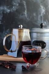 Hibiscus herbal tea, glass of herbal tea