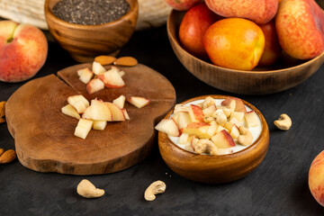 creamy sourdough yogurt with ripe peach slices