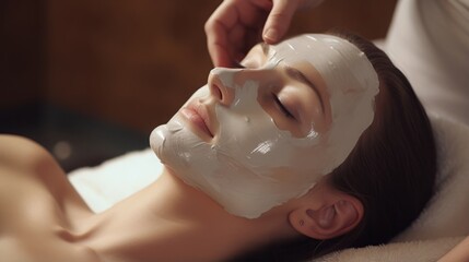 young woman with facial skin care mask.