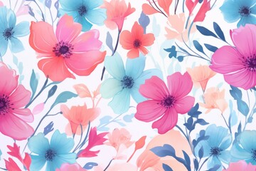 Obraz premium Seamless pattern of flowers with pink blue and orange background. Pink flowers background. 