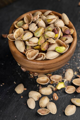 a large number of salty and crispy pistachios close-up