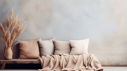 pillows on the bed in loft style bedroom - obrazy, fototapety, plakaty