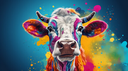 creative poster with colorful cow - obrazy, fototapety, plakaty