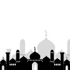 Islamic City landscape. Blue silhouette of the city. City landscape in a flat style.