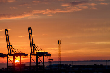 Aarhus, Denmark: beautiful sunrise in the harbor of Aarhus